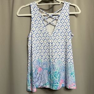 EUC  Lilly Pulitzer Tank Top - Kristen Criss Cross Strappy Back - Sea La Vie